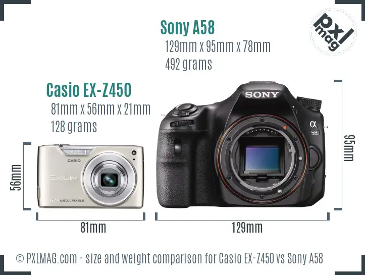 Casio EX-Z450 vs Sony A58 size comparison