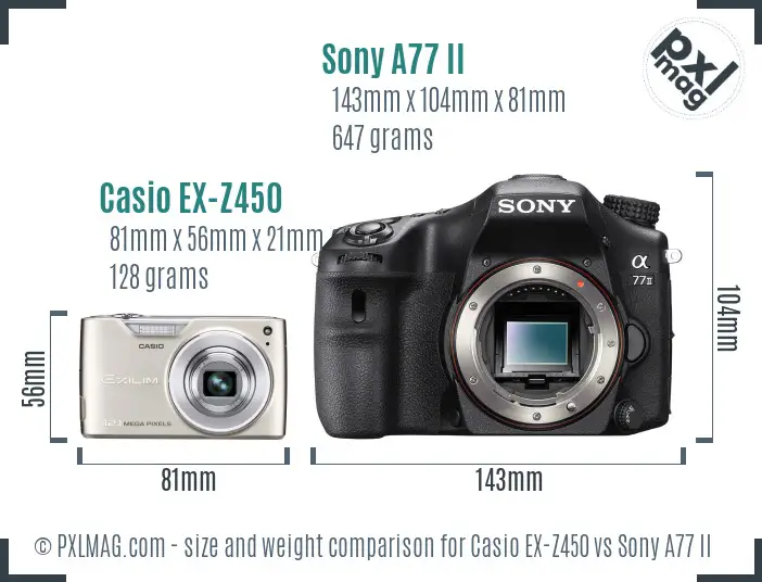 Casio EX-Z450 vs Sony A77 II size comparison Casio EX-Z450 vs Sony A77 II size comparison