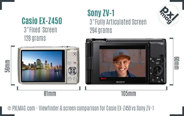 Casio EX-Z450 vs Sony ZV-1 Screen and Viewfinder comparison Casio EX-Z450 vs Sony ZV-1 Screen and Viewfinder comparison