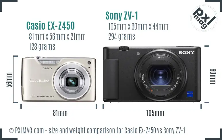 Casio EX-Z450 vs Sony ZV-1 size comparison Casio EX-Z450 vs Sony ZV-1 size comparison