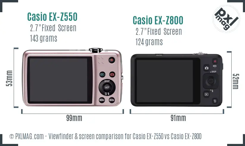 Casio EX-Z550 vs Casio EX-Z800 Screen and Viewfinder comparison