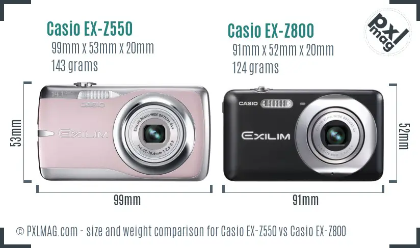 Casio EX-Z550 vs Casio EX-Z800 size comparison