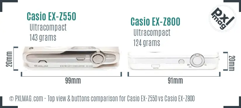 Casio EX-Z550 vs Casio EX-Z800 top view buttons comparison