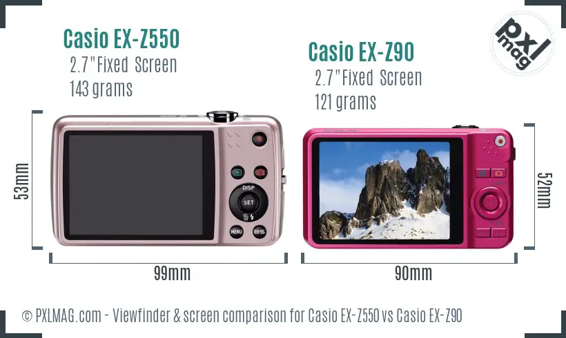 Casio EX-Z550 vs Casio EX-Z90 Screen and Viewfinder comparison