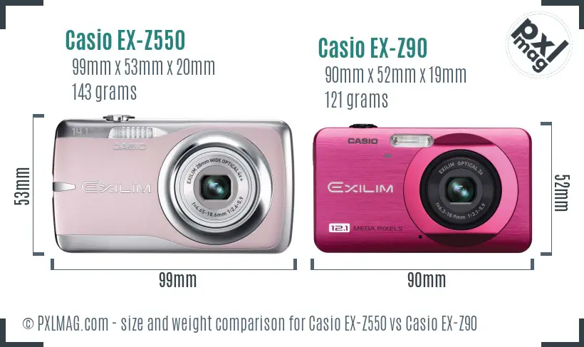 Casio EX-Z550 vs Casio EX-Z90 size comparison