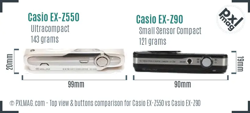 Casio EX-Z550 vs Casio EX-Z90 top view buttons comparison