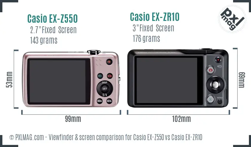 Casio EX-Z550 vs Casio EX-ZR10 Screen and Viewfinder comparison