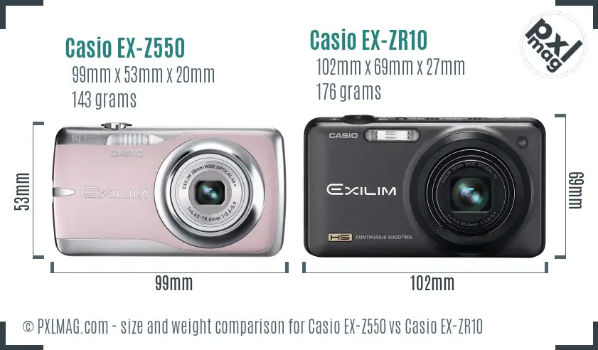 Casio EX-Z550 vs Casio EX-ZR10 size comparison