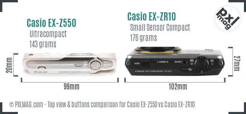 Casio EX-Z550 vs Casio EX-ZR10 top view buttons comparison