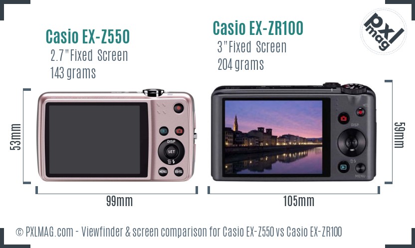 Casio EX-Z550 vs Casio EX-ZR100 Screen and Viewfinder comparison