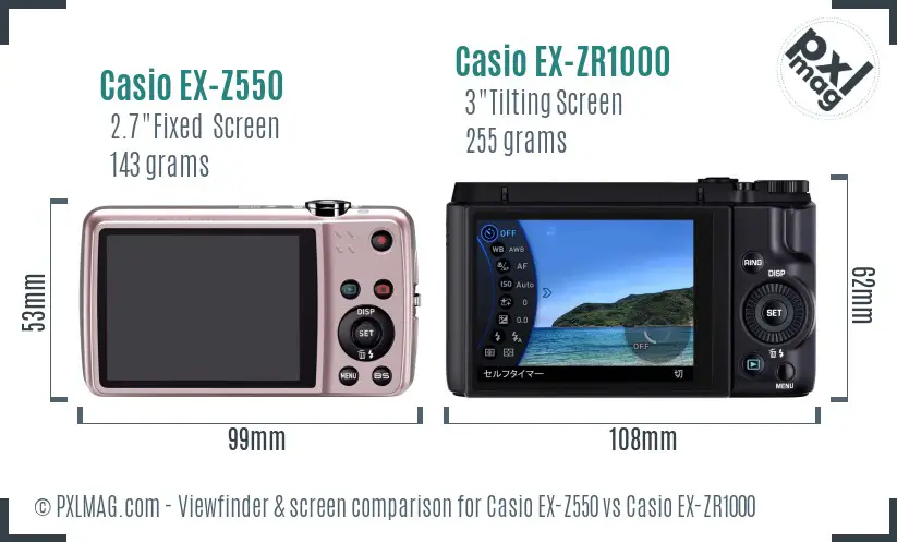Casio EX-Z550 vs Casio EX-ZR1000 Screen and Viewfinder comparison