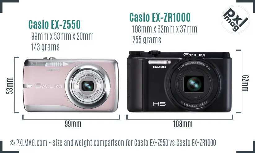 Casio EX-Z550 vs Casio EX-ZR1000 size comparison