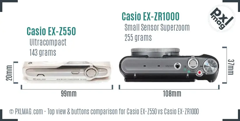 Casio EX-Z550 vs Casio EX-ZR1000 top view buttons comparison
