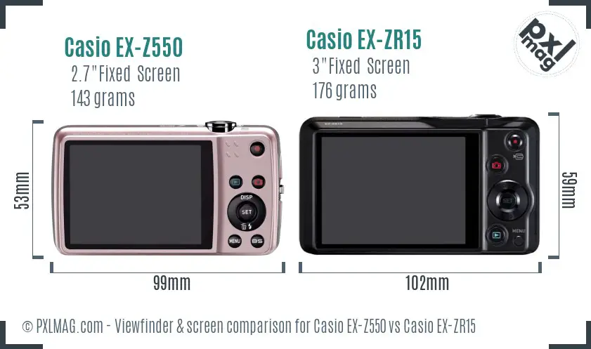 Casio EX-Z550 vs Casio EX-ZR15 Screen and Viewfinder comparison