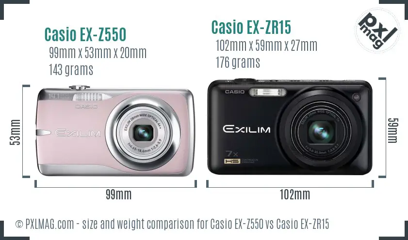 Casio EX-Z550 vs Casio EX-ZR15 size comparison