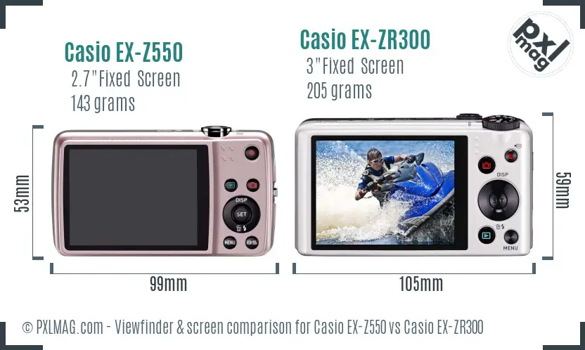 Casio EX-Z550 vs Casio EX-ZR300 Screen and Viewfinder comparison