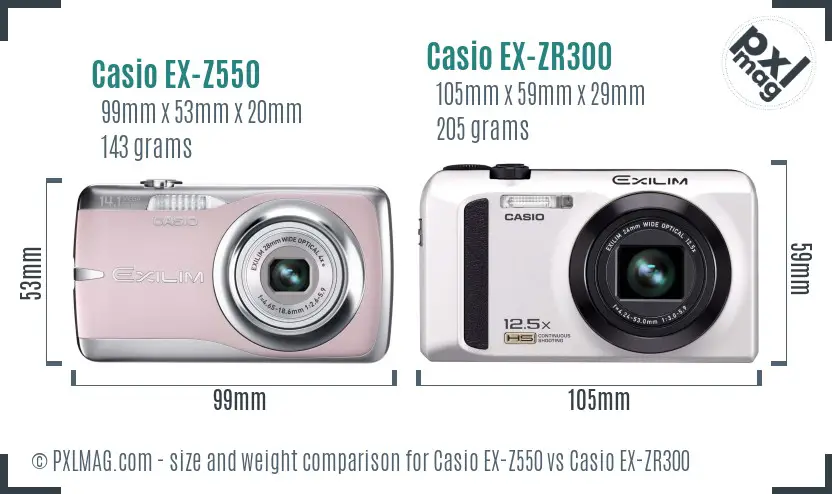 Casio EX-Z550 vs Casio EX-ZR300 size comparison