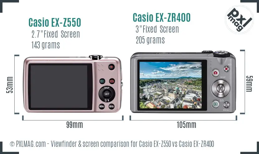 Casio EX-Z550 vs Casio EX-ZR400 Screen and Viewfinder comparison