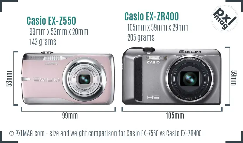 Casio EX-Z550 vs Casio EX-ZR400 size comparison