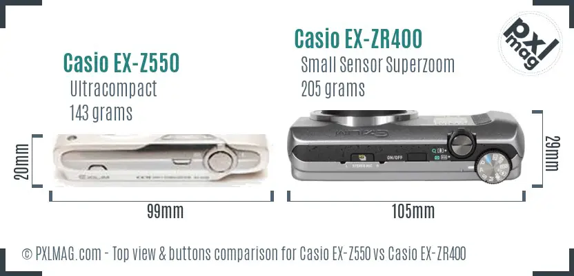 Casio EX-Z550 vs Casio EX-ZR400 top view buttons comparison