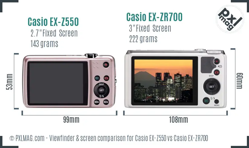 Casio EX-Z550 vs Casio EX-ZR700 Screen and Viewfinder comparison