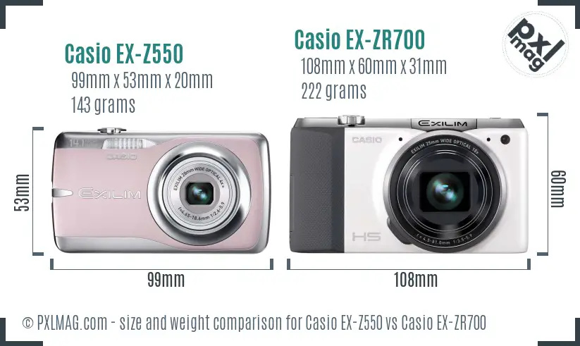 Casio EX-Z550 vs Casio EX-ZR700 size comparison