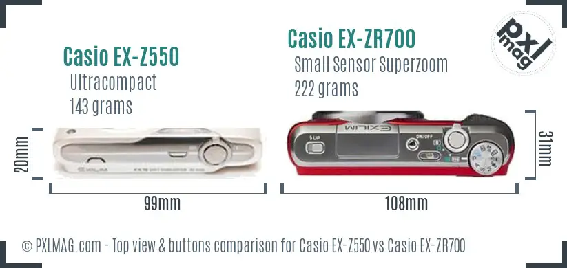 Casio EX-Z550 vs Casio EX-ZR700 top view buttons comparison