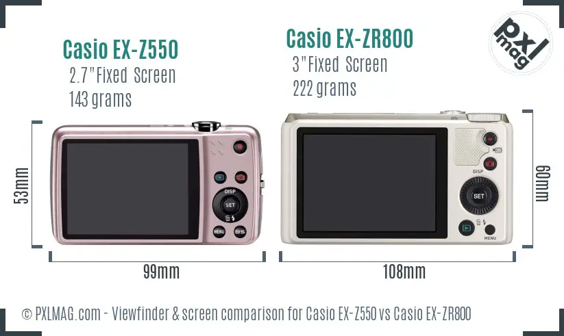 Casio EX-Z550 vs Casio EX-ZR800 Screen and Viewfinder comparison