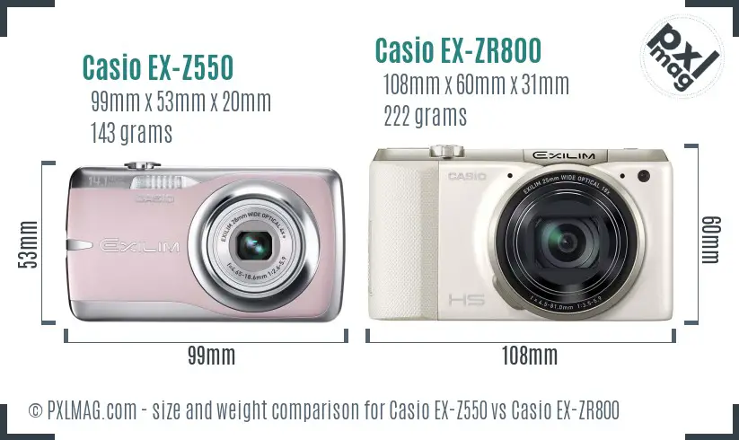Casio EX-Z550 vs Casio EX-ZR800 size comparison