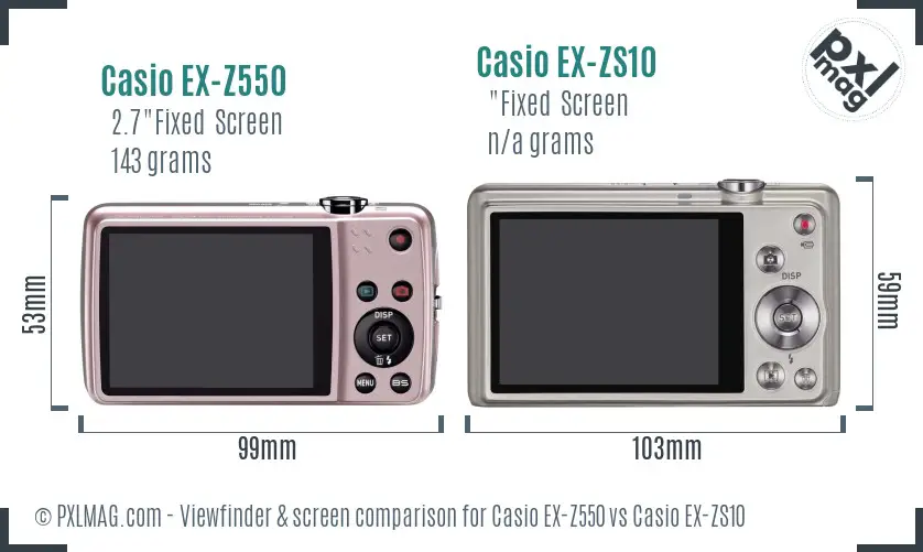 Casio EX-Z550 vs Casio EX-ZS10 Screen and Viewfinder comparison