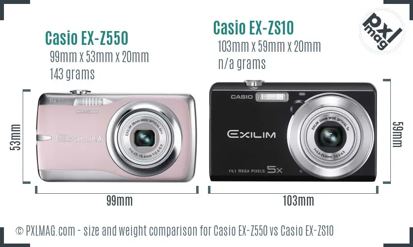 Casio EX-Z550 vs Casio EX-ZS10 size comparison