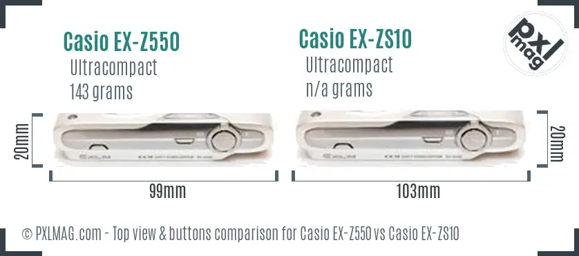 Casio EX-Z550 vs Casio EX-ZS10 top view buttons comparison