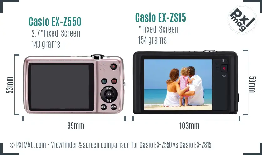 Casio EX-Z550 vs Casio EX-ZS15 Screen and Viewfinder comparison