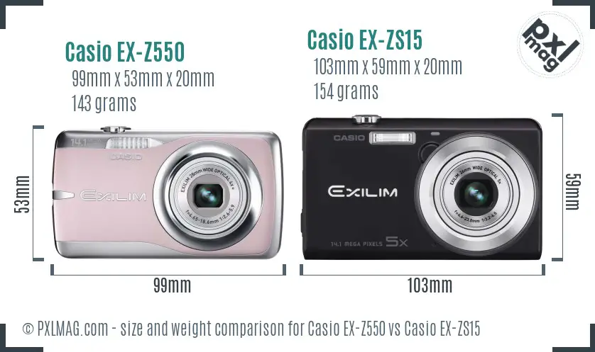 Casio EX-Z550 vs Casio EX-ZS15 size comparison