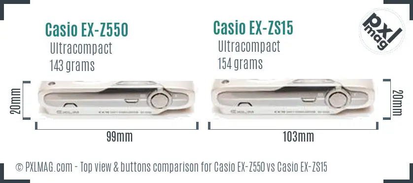 Casio EX-Z550 vs Casio EX-ZS15 top view buttons comparison