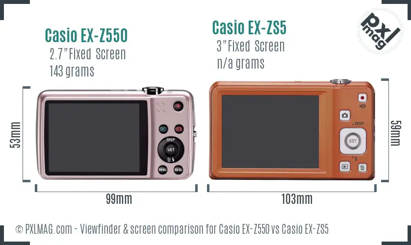 Casio EX-Z550 vs Casio EX-ZS5 Screen and Viewfinder comparison
