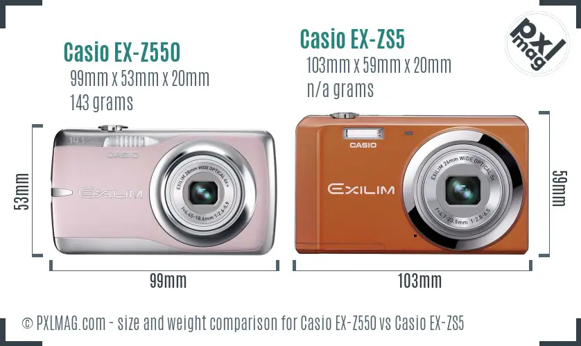 Casio EX-Z550 vs Casio EX-ZS5 size comparison