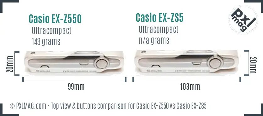 Casio EX-Z550 vs Casio EX-ZS5 top view buttons comparison