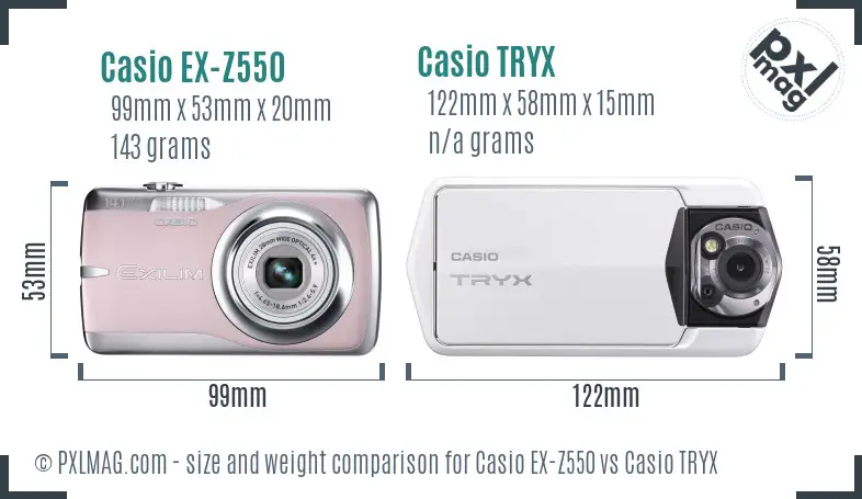 Casio EX-Z550 vs Casio TRYX size comparison