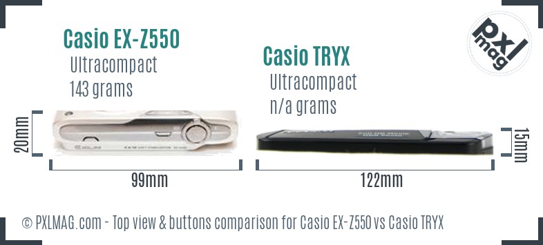 Casio EX-Z550 vs Casio TRYX top view buttons comparison