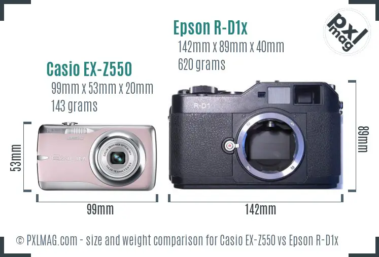 Casio EX-Z550 vs Epson R-D1x size comparison Casio EX-Z550 vs Epson R-D1x size comparison