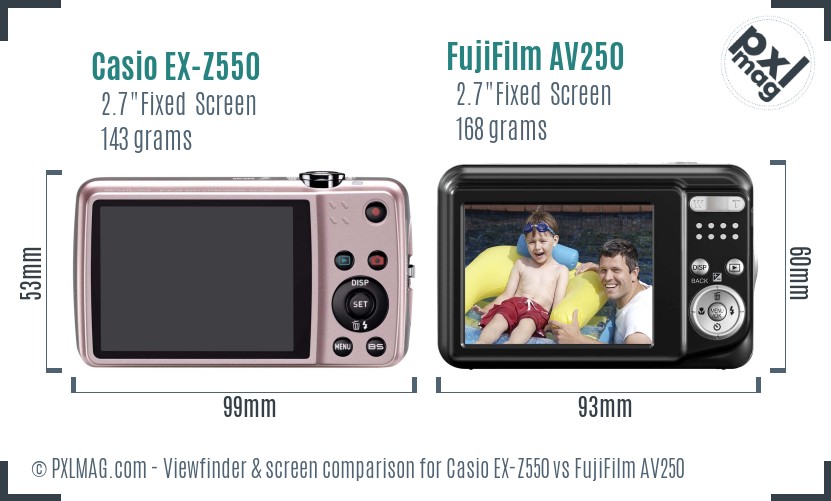 Casio EX-Z550 vs FujiFilm AV250 Screen and Viewfinder comparison