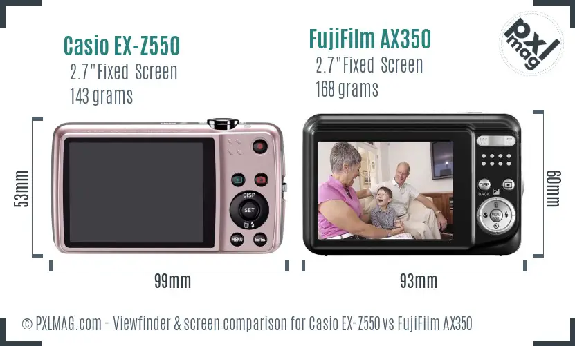 Casio EX-Z550 vs FujiFilm AX350 Screen and Viewfinder comparison Casio EX-Z550 vs FujiFilm AX350 Screen and Viewfinder comparison