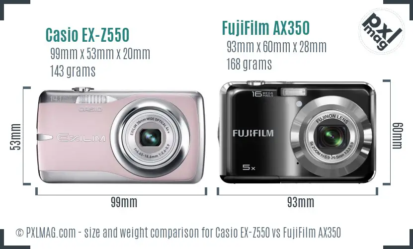 Casio EX-Z550 vs FujiFilm AX350 size comparison Casio EX-Z550 vs FujiFilm AX350 size comparison