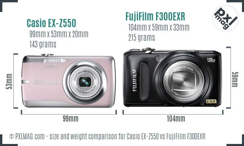 Casio EX-Z550 vs FujiFilm F300EXR size comparison