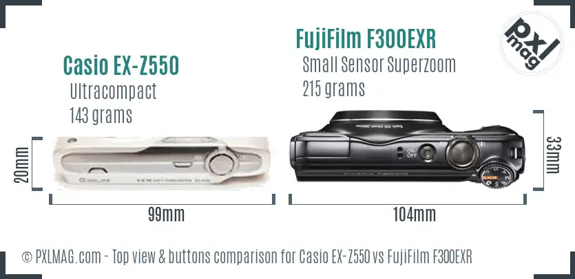 Casio EX-Z550 vs FujiFilm F300EXR top view buttons comparison