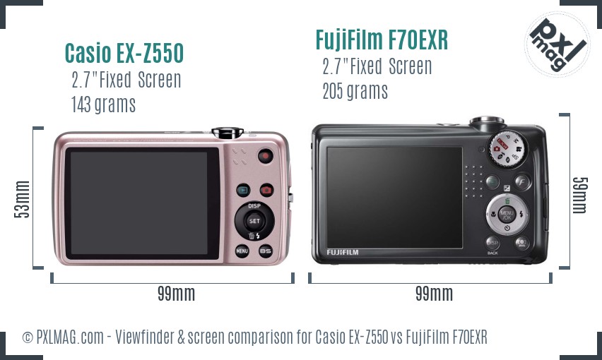 Casio EX-Z550 vs FujiFilm F70EXR Screen and Viewfinder comparison