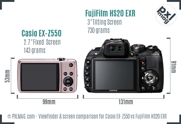 Casio EX-Z550 vs FujiFilm HS20 EXR Screen and Viewfinder comparison