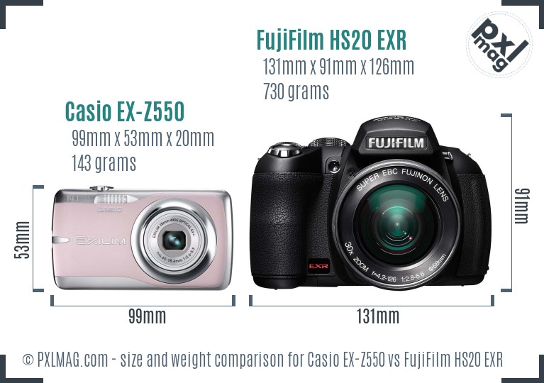 Casio EX-Z550 vs FujiFilm HS20 EXR size comparison Casio EX-Z550 vs FujiFilm HS20 EXR size comparison