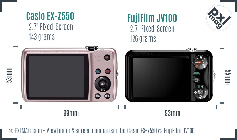 Casio EX-Z550 vs FujiFilm JV100 Screen and Viewfinder comparison